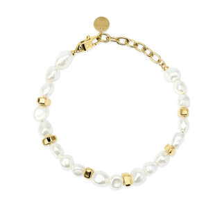 Bracciale kidult in acciaio dorato e perle irregolari barocche 831230  Bracciali a Sfere