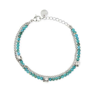 Bracciale doppio filo kidult in acciaio e sfere turchese 831234  Bracciali a Maglia