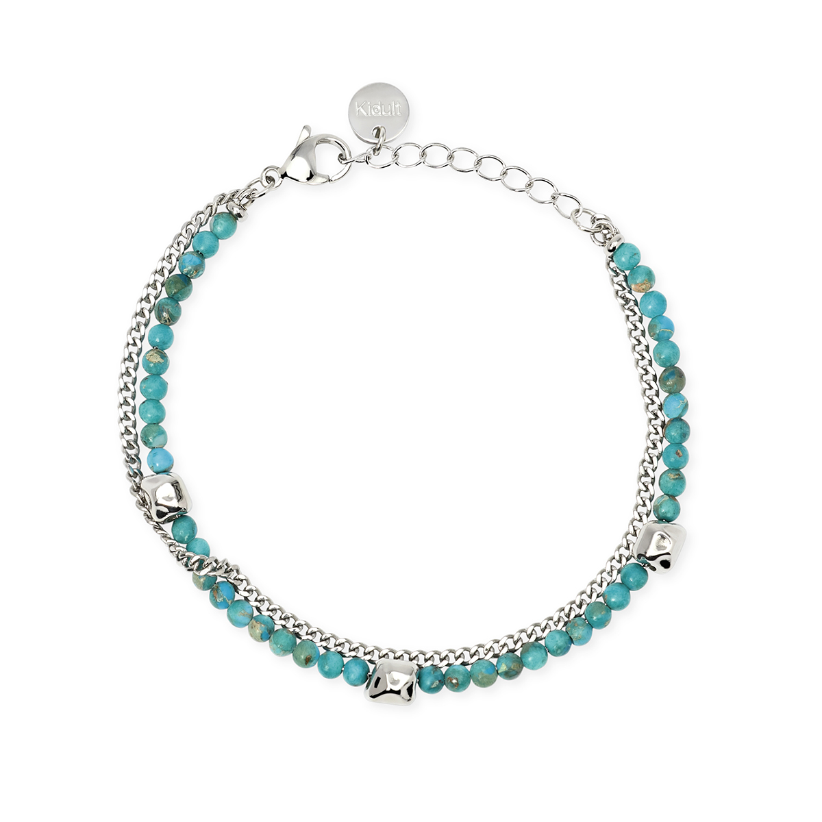 Bracciale doppio filo kidult in acciaio e sfere turchese 831234