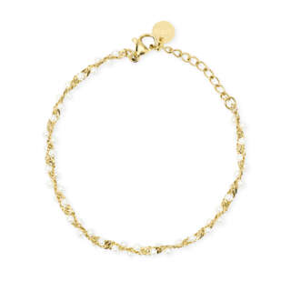 Bracciale kidult in acciaio dorato e perline bianche 831255  Bracciali a Maglia