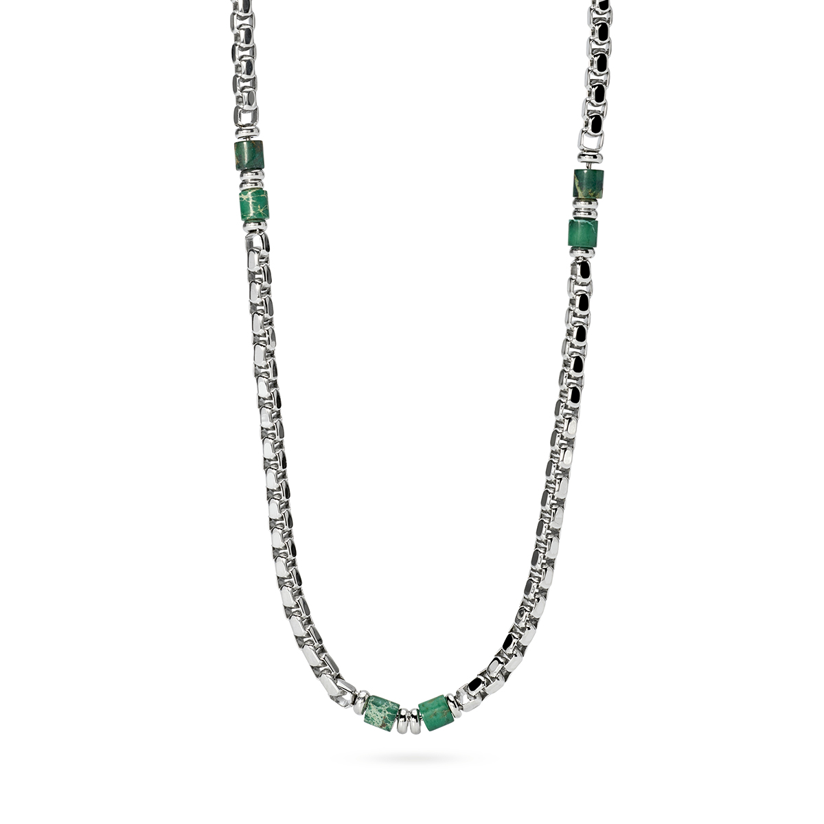 Collana kidult uomo in acciaio e cilindri in diaspro verde 851107