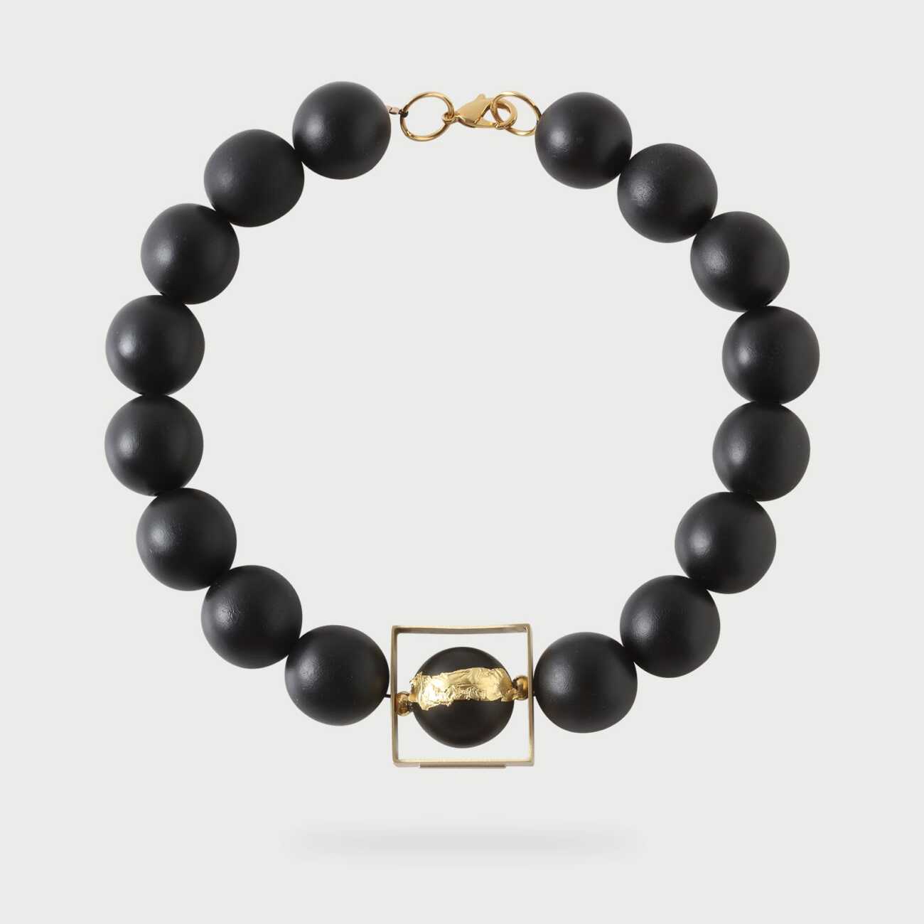 Collana Katerina Vassou con perline di legno e foglie d'oro 307168G