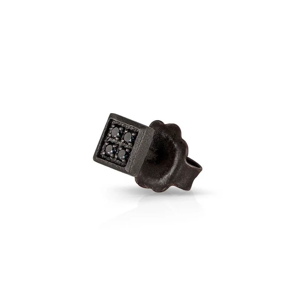 MONO ORECCHINO MANO J UOMO QUADRETTO PICCOLO TITANIO E 4 DIAMANTI BLACK MINORT4BORE  Orecchini a Lobo