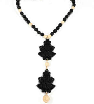 Collana in argento con spinelli neri e avorio di mammut BEA004  Collane Lunghe