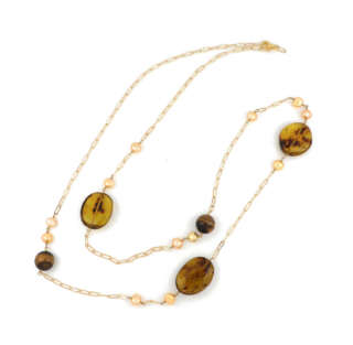 Collana lunga in argento dorato con perle e ambra TRICE08  Collane Lunghe