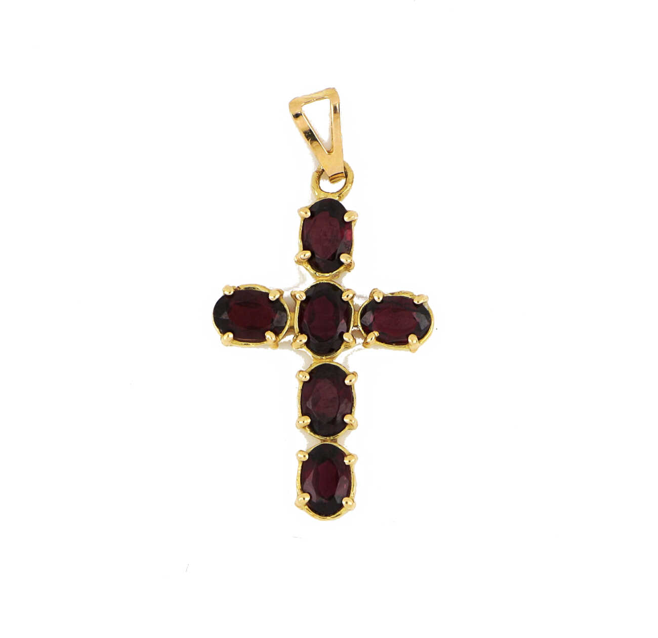 Pendente croce vintage in oro giallo e granato CPA344  Collane e Pendenti