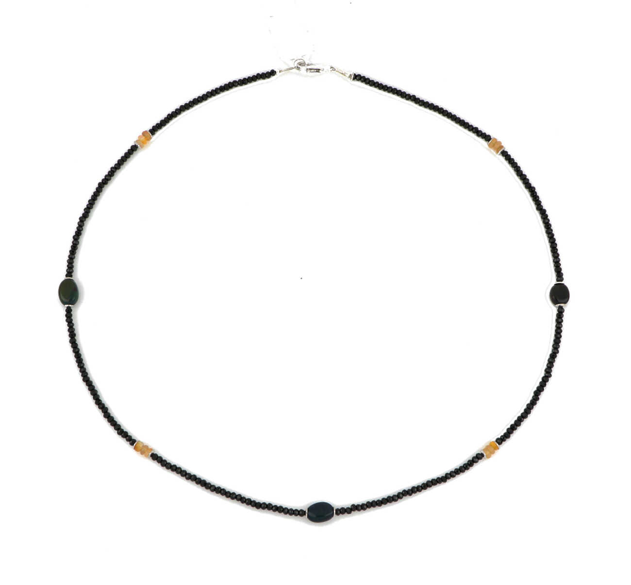 Collana in argento 925 con spinelli neri opale nero e opale latteo VNI001   Collane Girocolli