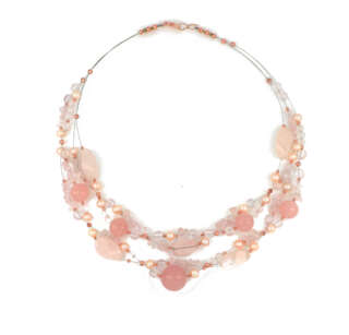Collana in filo metallino con quarzo rosa ematite VNI011  Girocolli