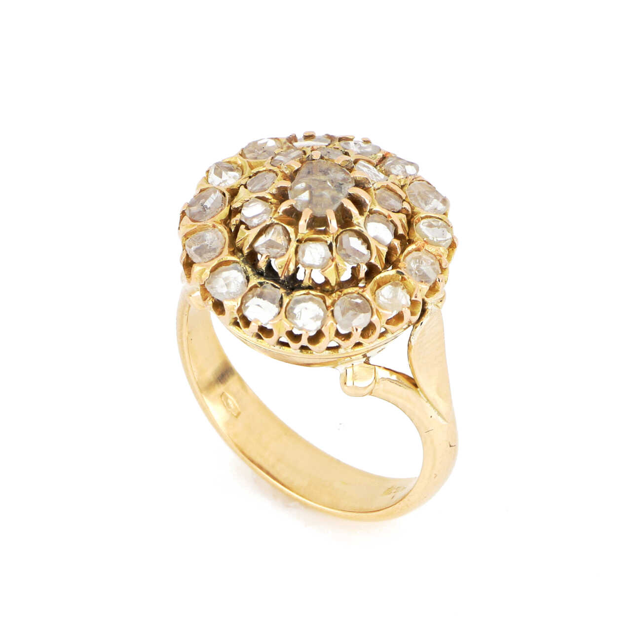 Anello vintage in oro giallo 18 kt e rosette di diamanti CPA348 Anelli Anello vintage in oro giallo 18 kt e rosette di diamanti CPA348 Anelli