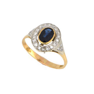 Anello vintage in oro giallo 18 kt con diamanti e zaffiro CPA347  Anelli