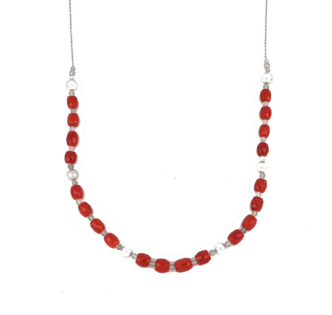 Collana lunga in argento 925 con corallo labradorite e perle BLD080  Collane Lunghe