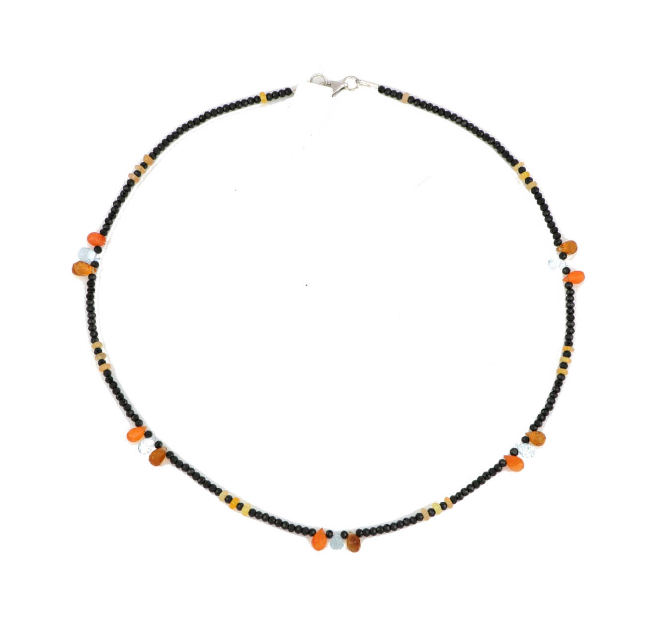 Collana in argento 925 con spinelli neri opale latteo gocce di acquamarina gocce di citrino VNI003   Collane Girocolli
