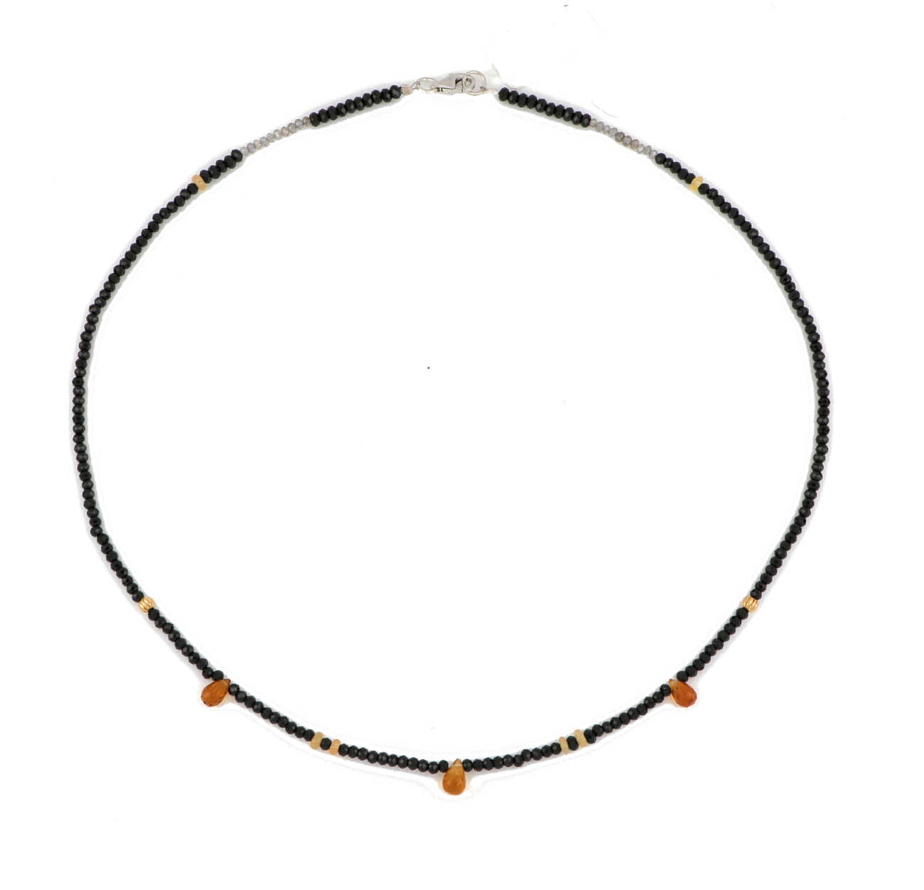 Collana in argento 925 con spinelli neri opale labradorite e gocce di citrino  VNI002   Collane Girocolli