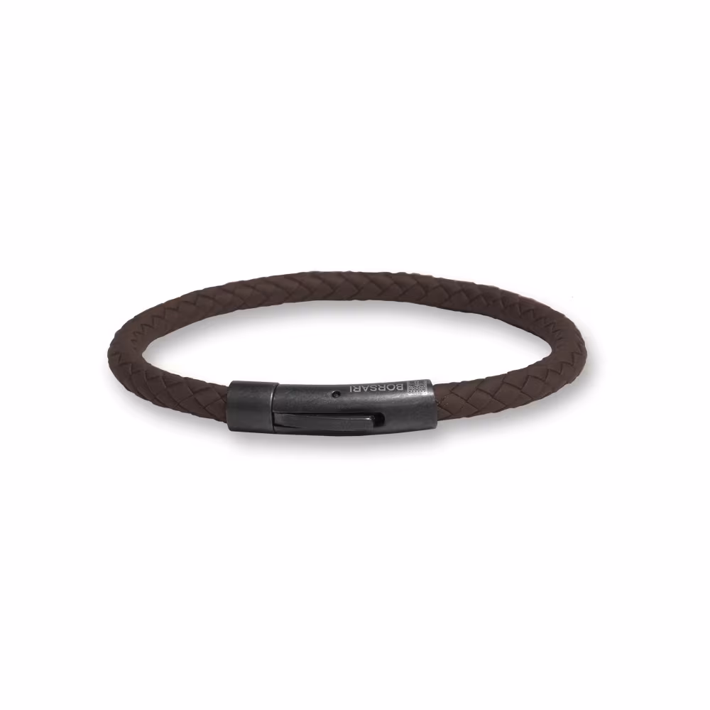 Bracciale Borsari Gioielli in caucciù marrone e acciaio PVD nero BR-RALKA04T5