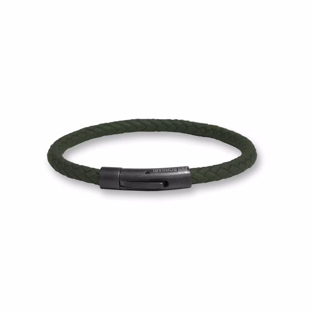Bracciale Borsari Gioielli in caucciù verde e acciaio PVD nero BR-RALKA08T5